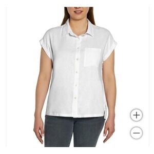 Orvis White Button Down Linen Blend Womens Shirt Large Lightweight Summer Casual